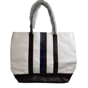 Mark & Graham 19”x15” Striped Tote Bag Blue White Brown